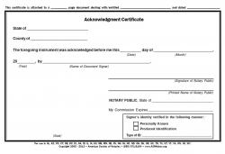 Acknowledgment Notarial Certificate Pad, Wyoming